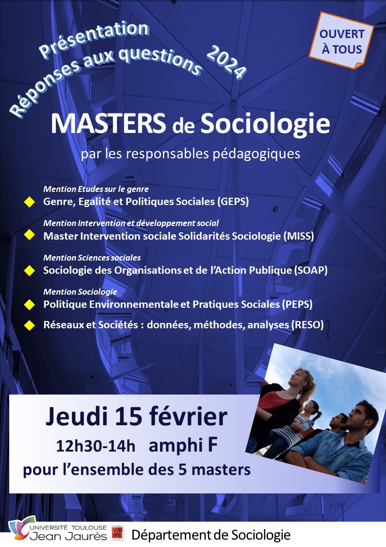 Présentation des masters de Sociologie le 15 février 2024